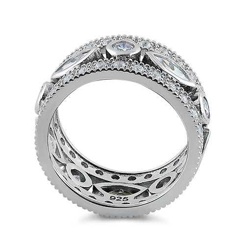 Sterling Silver Marquise and Round CZ Ring