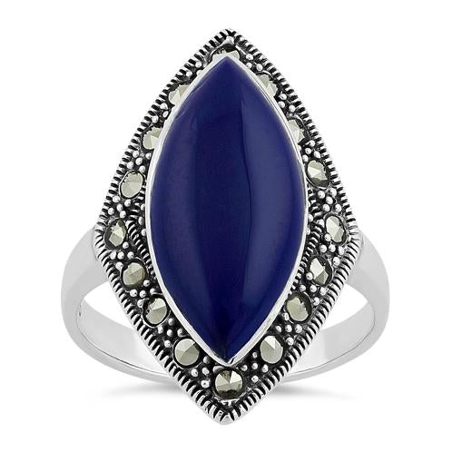Sterling Silver Marquise Blue Lapis Marcasite Ring