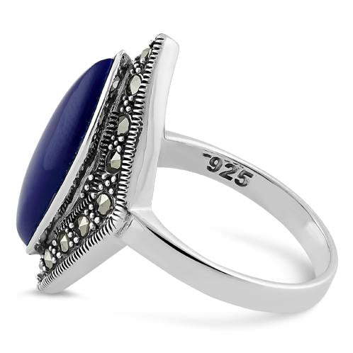 Sterling Silver Marquise Blue Lapis Marcasite Ring