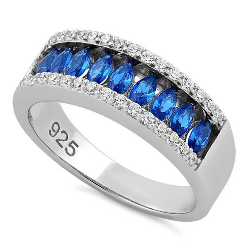 Sterling Silver Marquise Blue Spinel CZ Ring