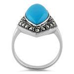 Sterling Silver Marquise Simulated Turquoise Marcasite Ring