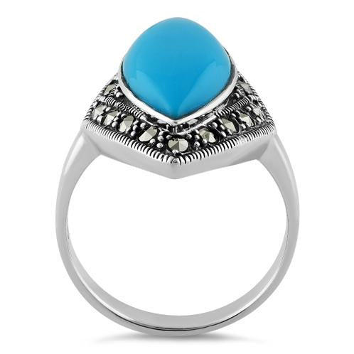 Sterling Silver Marquise Simulated Turquoise Marcasite Ring