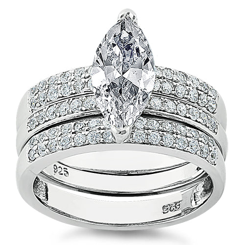 Sterling Silver Marquise Engagement CZ Set Ring
