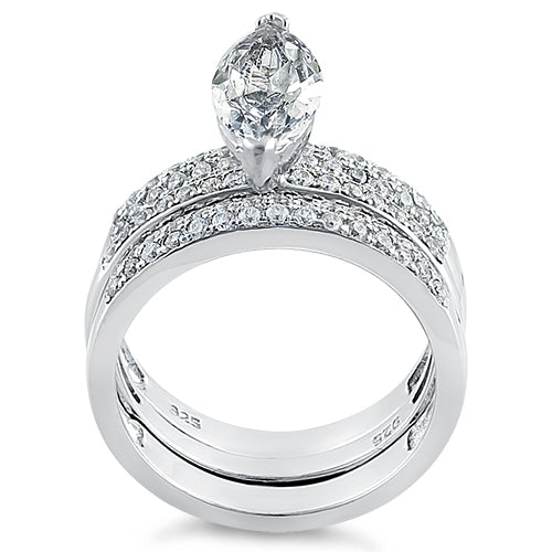 Sterling Silver Marquise Engagement CZ Set Ring