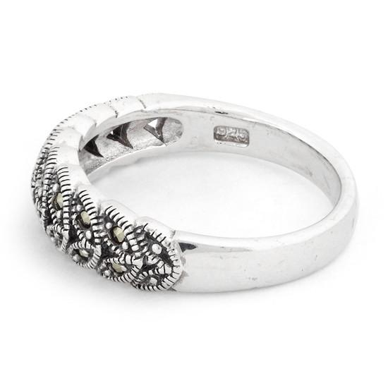 Sterling Silver Marquise Leaves Marcasite Ring