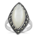 Sterling Silver Marquise Mother of Pearl Marcasite Ring