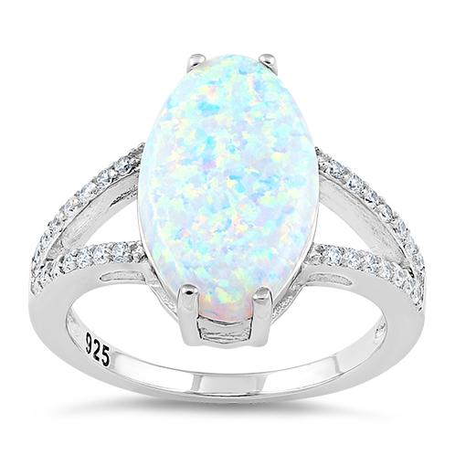 Sterling Silver Marquise White Lab-Opal Ring