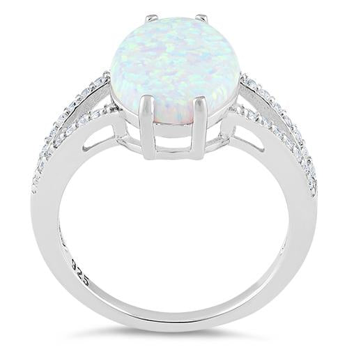 Sterling Silver Marquise White Lab Opal Ring
