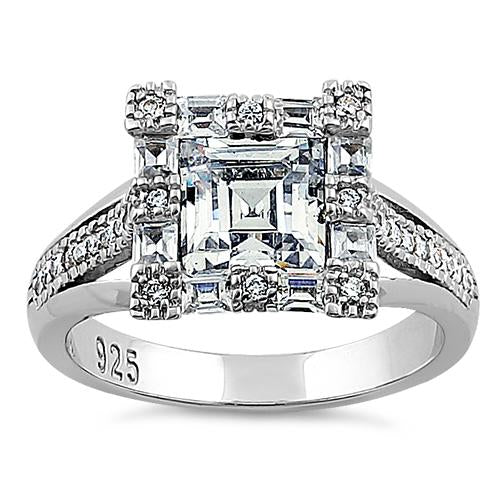 Sterling Silver Asscher-Cut CZ Engagement Ring