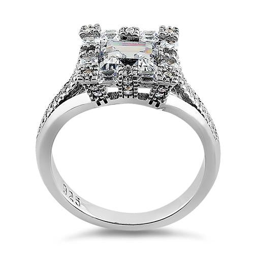 Sterling Silver Asscher-Cut CZ Engagement Ring
