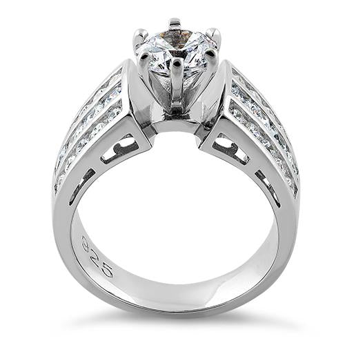Sterling Silver Modern Round Cut Engagement CZ Ring