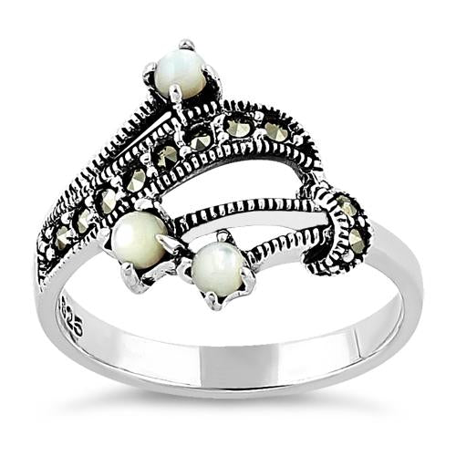 Sterling Silver Mother of Pearl Marcasite Ring