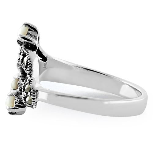 Sterling Silver Mother of Pearl Marcasite Ring