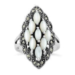 Sterling Silver Mother of Pearl Marquise Marcasite Ring