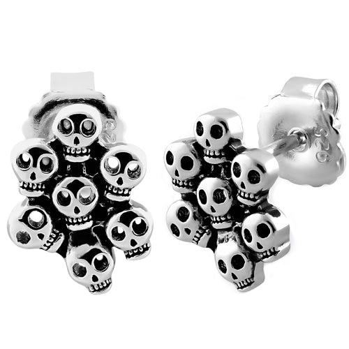 Sterling Silver Multiple Skull Stud Earrings