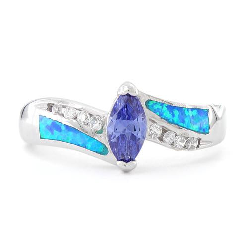 Sterling Silver Lab Opal Marquise Tanzanite CZ Ring