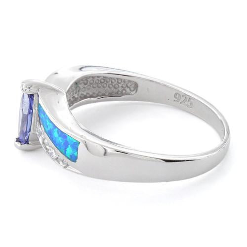Sterling Silver Lab Opal Marquise Tanzanite CZ Ring