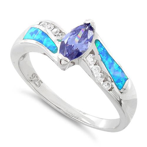 Sterling Silver Lab Opal Marquise Tanzanite CZ Ring