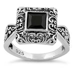 Sterling Silver Ornate Black CZ Ring