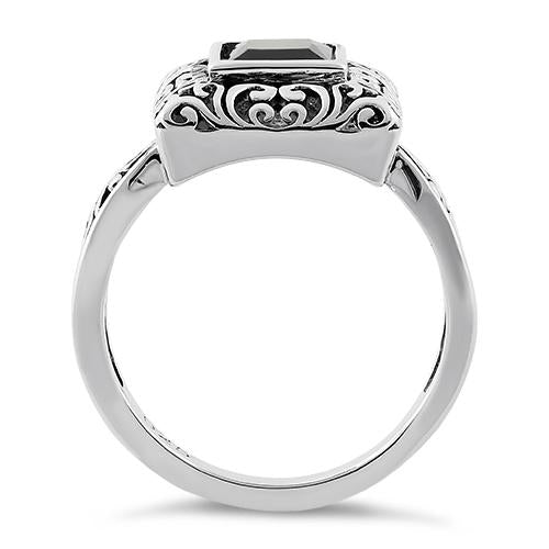 Sterling Silver Ornate Black CZ Ring