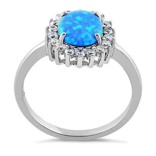 Sterling Silver Oval Blue Lab Opal CZ Ring