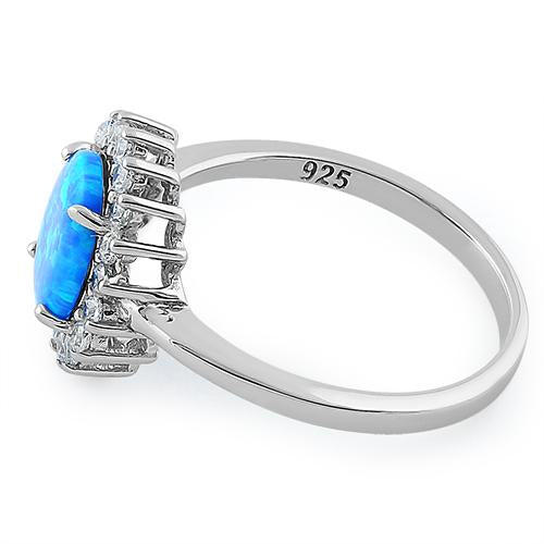 Sterling Silver Oval Blue Lab Opal CZ Ring