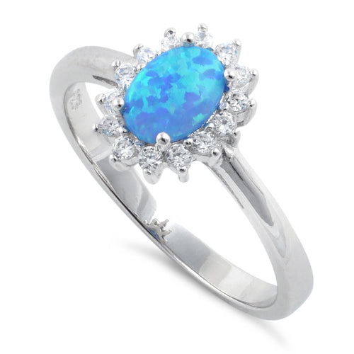 Sterling Silver Oval Blue Lab Opal CZ Ring