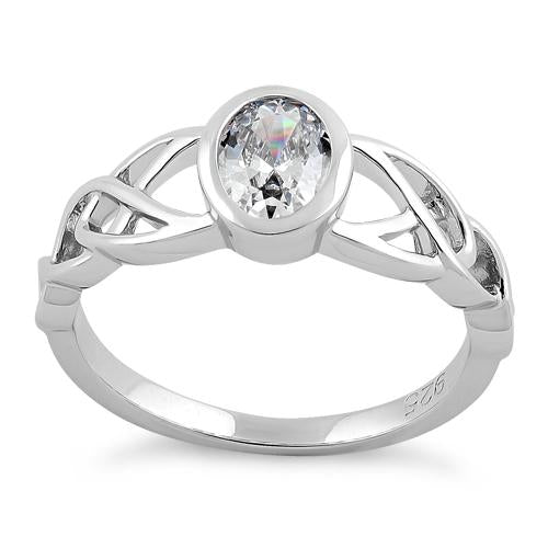 Sterling Silver Oval Clear CZ Celtic Ring