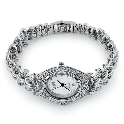 Sterling Silver Oval Clear CZ Watch