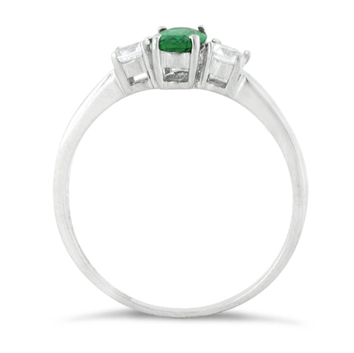Sterling Silver Oval Cut Emerald CZ Ring