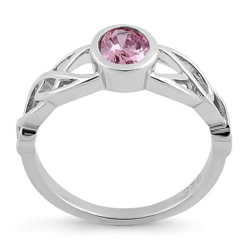 Sterling Silver Oval Pink CZ Celtic Ring