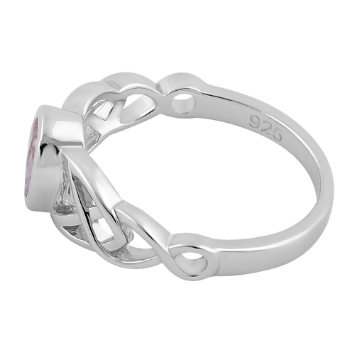 Sterling Silver Oval Pink CZ Celtic Ring