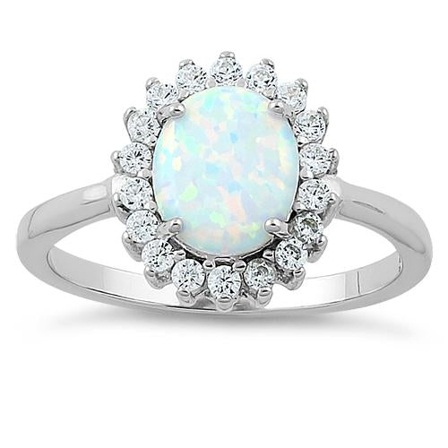 Sterling Silver Oval White Lab Opal CZ Ring