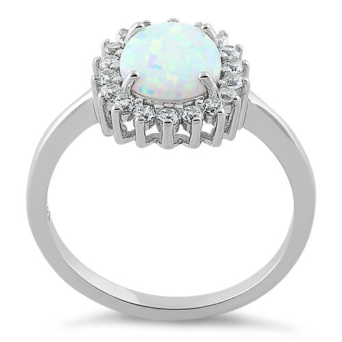 Sterling Silver Oval White Lab Opal CZ Ring