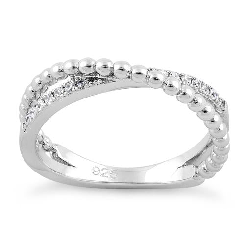 Sterling Silver Overlap Beads CZ Ring