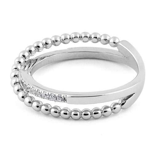 Sterling Silver Overlap Beads CZ Ring