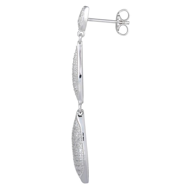 Sterling Silver Pave CZ Dangle Earrings