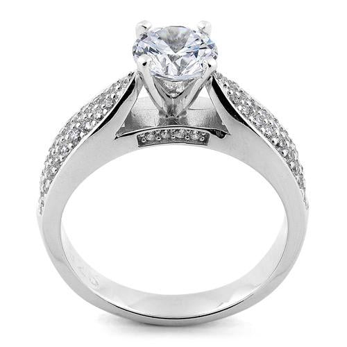 Sterling Silver Pave Engagement Clear CZ Ring