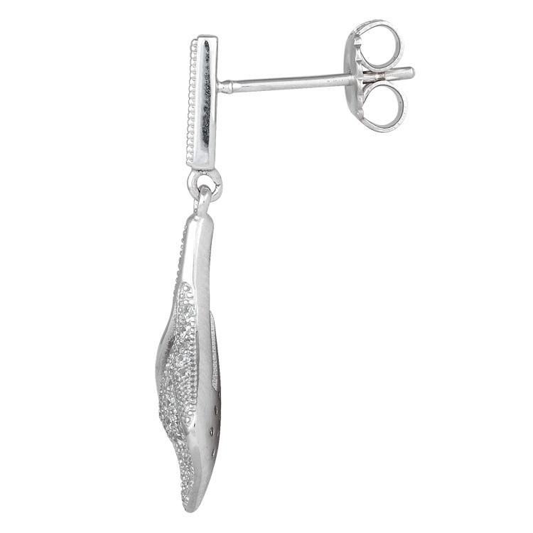 Sterling Silver Pave Flower CZ Dangle Earrings