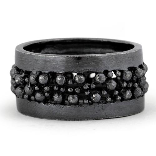 Sterling Silver Pebbles Wide Oxidized Ring