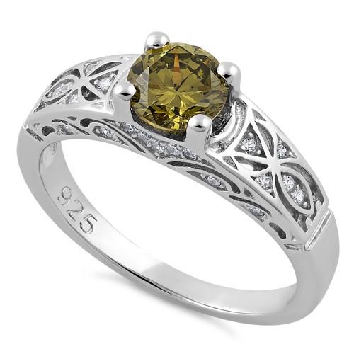 Sterling Silver Peridot Round Cut Engagement CZ Ring
