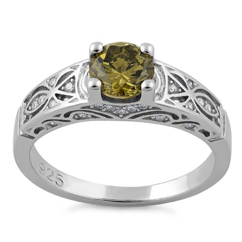 Sterling Silver Peridot Round Cut Engagement CZ Ring