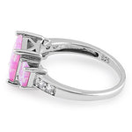 Sterling Silver Pink Lab Opal Square CZ Ring