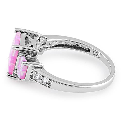 Sterling Silver Pink Lab Opal Square CZ Ring