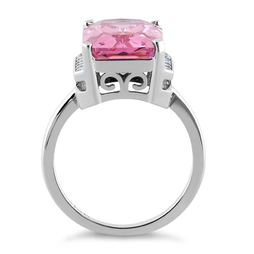 Sterling Silver Pink Radiant Cut CZ Ring