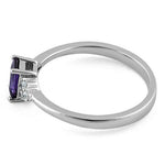 Sterling Silver Precious Emerald Cut Amethyst CZ Ring
