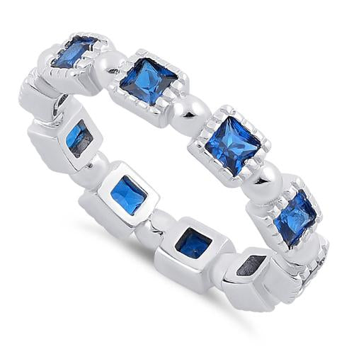 Sterling Silver Princess Cut Blue Spinel Eternity CZ Ring