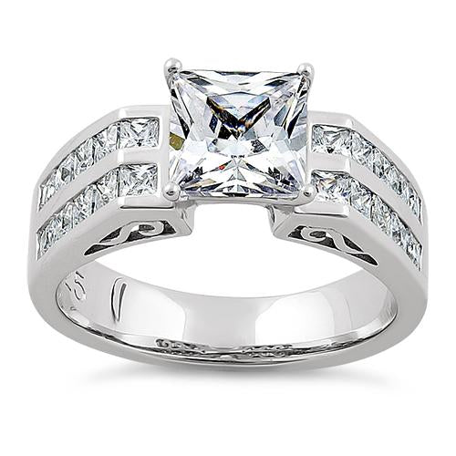 Sterling Silver Princess Cut Clear CZ Engagement Ring