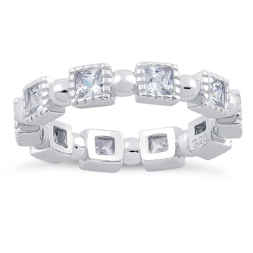 Sterling Silver Princess Cut Clear Eternity CZ Ring