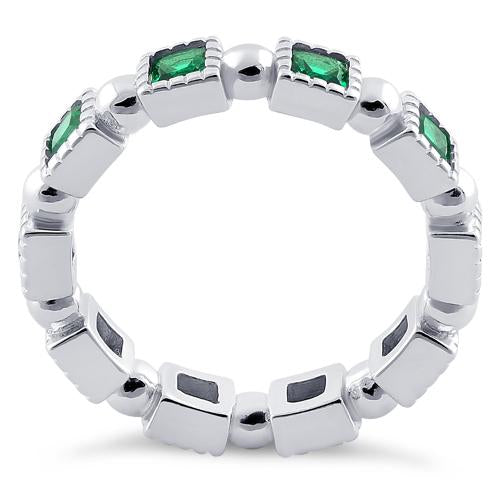 Sterling Silver Princess Cut Emerald Eternity CZ Ring